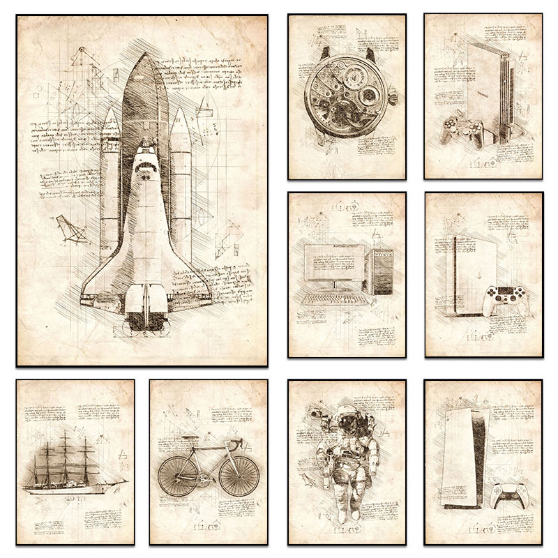 Vintage soyut Da Vinci skeskeç - Star Map Poster incelemesi ve fiyatı
